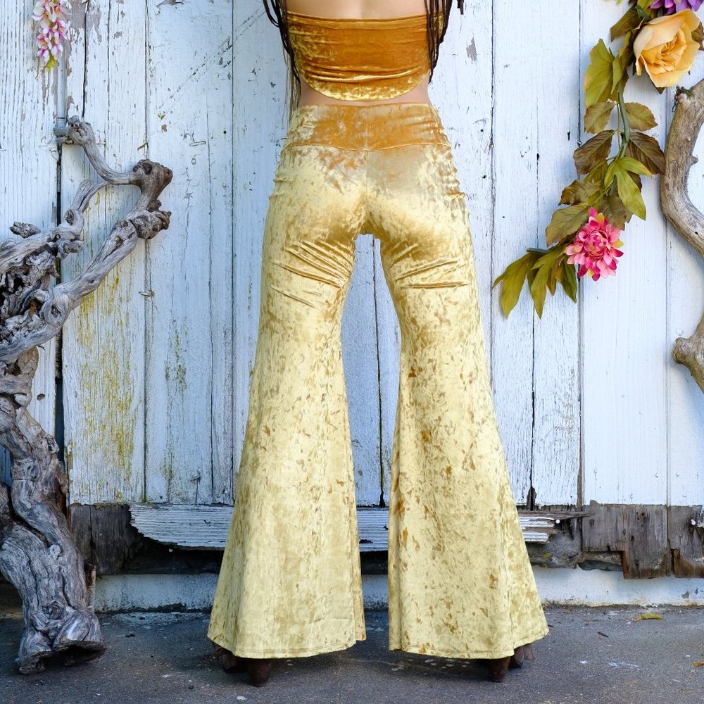 NEW! Gold Velvet Bell Bottoms - Picture 3 of 8
